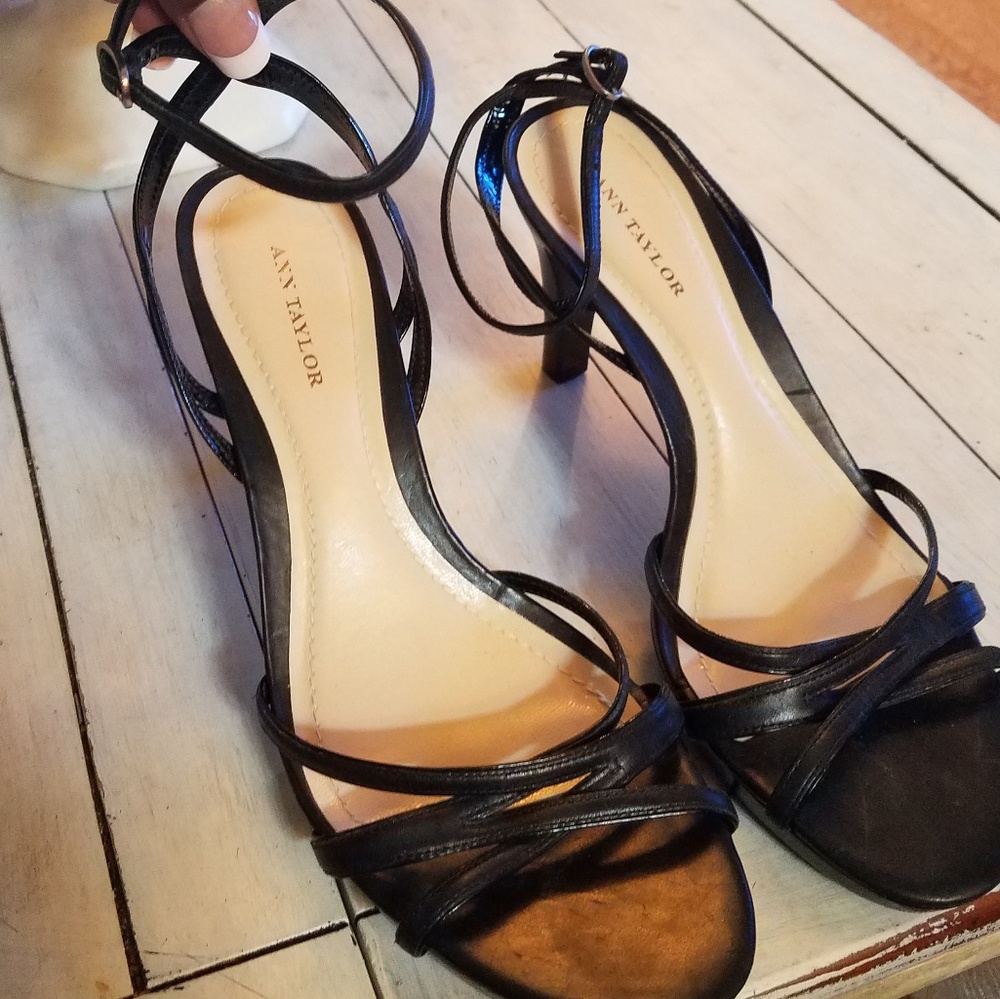 Ann Taylor Classic Black Strappy Heel Ankle Strap